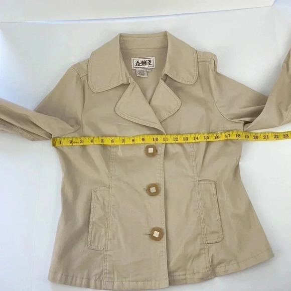 2/$25Cream tan business casual V-neck formal office trenchcoat  short jacket M - Picture 8 of 12